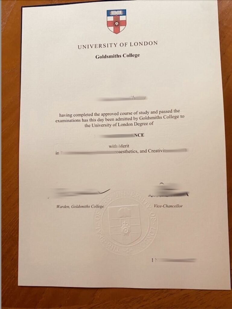 伦敦大学金史密斯学院毕业证样本，英国金匠学院学位证与Goldsmiths成绩单等材料遗失补办服务。英国退学未毕业提前回国需要大学文凭证书怎么办