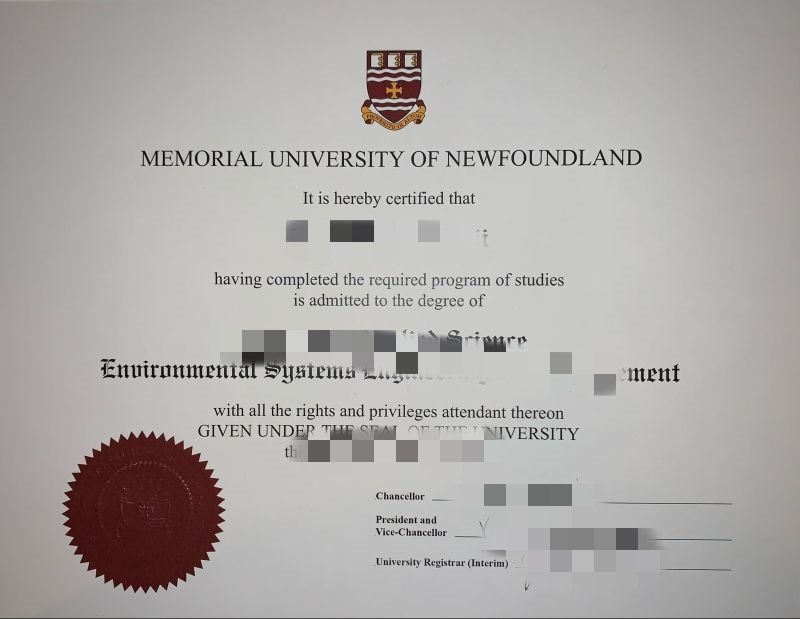 纽芬兰岛纪念大学毕业证diploma办理MUN成绩单样本纽芬兰岛纪念大学学位证制作加拿大本科transcript硕士学历MUN留信认证