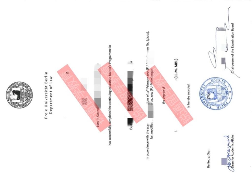 德国柏林自由大学毕业证样本|代办德国本科学历认证|德国硕士教育部认证，留信认证，成绩单修改制作