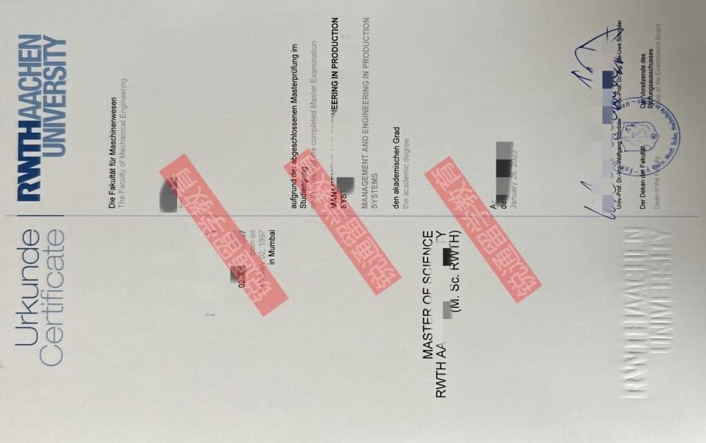 最新德国亚琛工业大学硕士学位证书样板案例，德国RWTH Aachen毕业证 与亚琛工业大学成绩单配套材料办理后操作留信网可查询项目