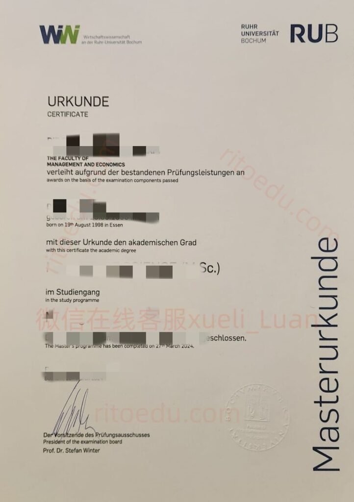 购买德国波鸿鲁尔大学经济学硕士毕业证，波鸿鲁尔大学RUB语文学成绩单定制,诚信订购波鸿鲁尔大学毕业证成绩单